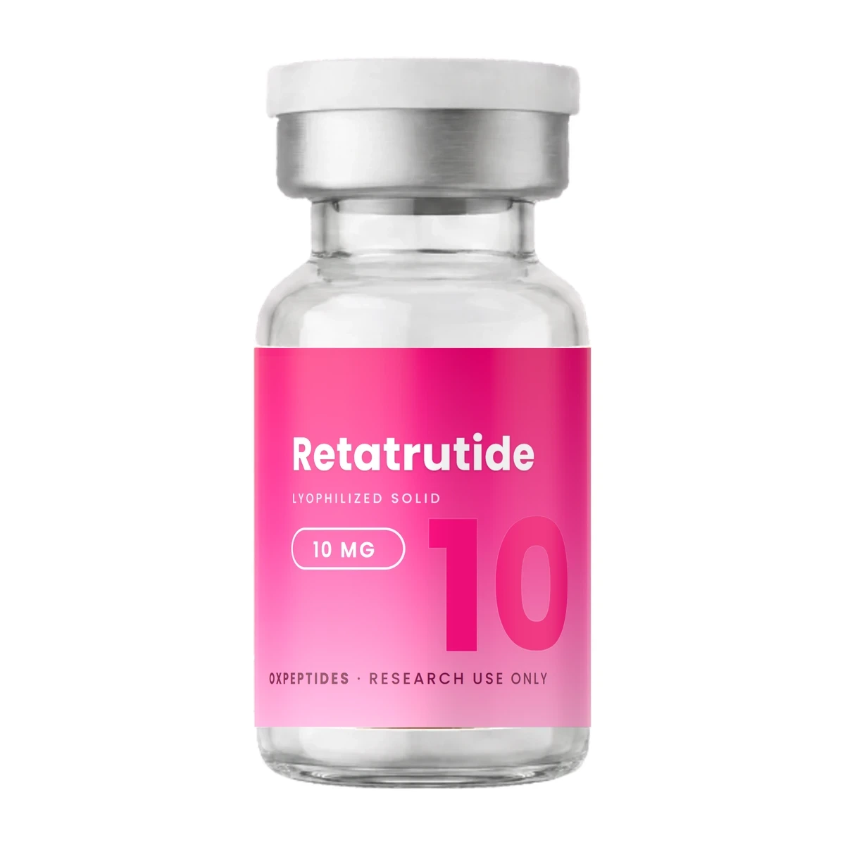 Frasco de Retatrutide — liofilizado, etiqueta OXpeptides