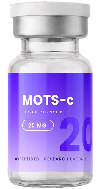 MOTS-c 20 mg — sealed lyophilized vial, MOTS-c label